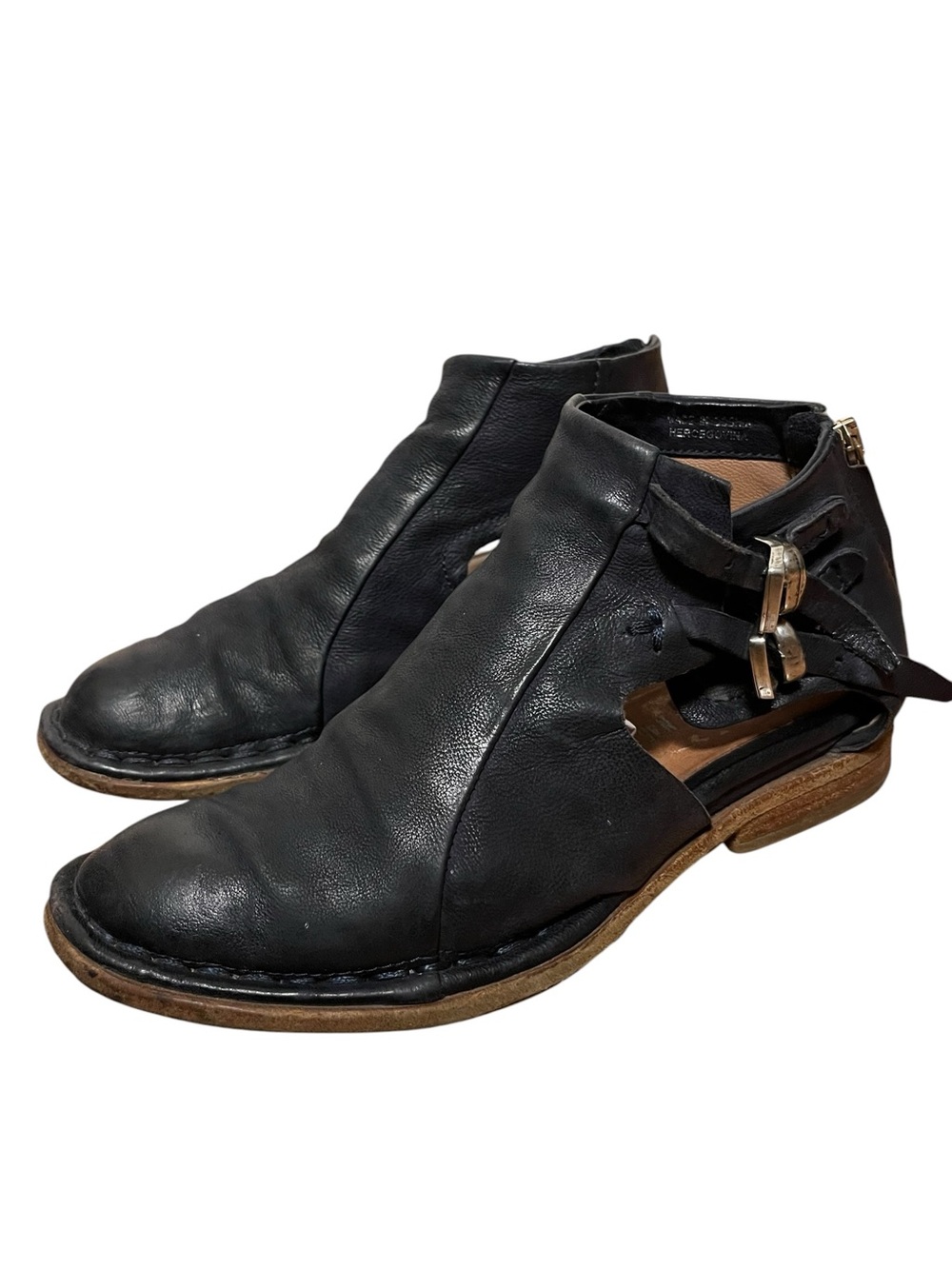 A.S. 98 Dusty Meadow Black Leather Cutout Buckle Ankle Boots Shoes 36